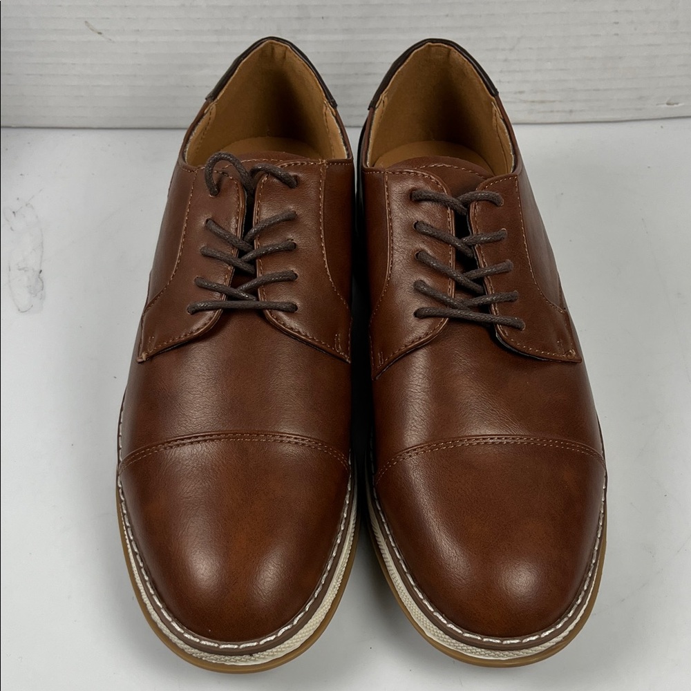 American Exchange Brown Faux Leather Cap Toe Oxford Shoes Mens Size 7.5 New
